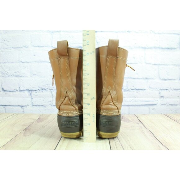 LL Bean Lace Up Unlined Mid Calf Duck Boots Brown Leather Round Toe Size 8 M - Picture 6 of 10